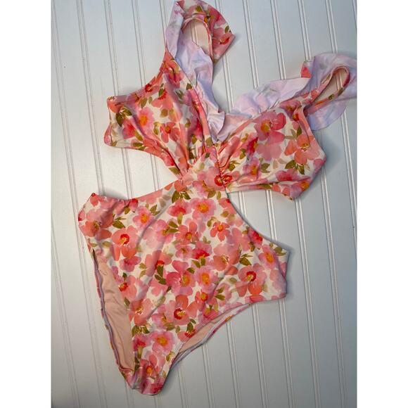 NWT Cupshe Floral Cutout Ruffled One Piece Swimsuit Beach Paddle BUNDLE Size L - Picture 4 of 7